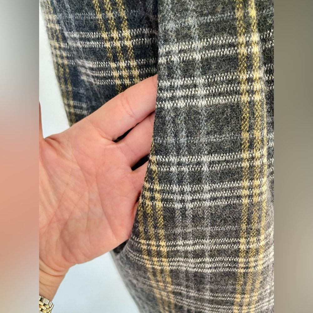 Nanette Lepore wool midi dress, grey/yellow tartan, buttons, cap sleeves, 0 - Picture 6 of 13
